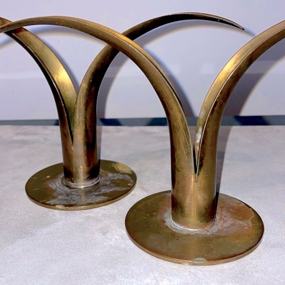 Ystad Metall Pair of Brass Bjork Liljan Candleholders Designed by Ivar Ahlenius - Picture 5 of 16